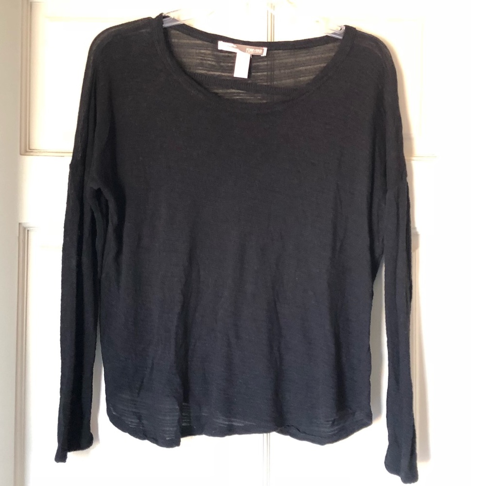 Forever21 Sheer Long Sleeve Black Top